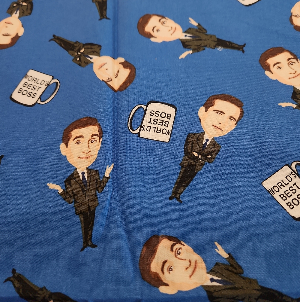 Fabric Novelty Michael Scott Blue 'World's Best Boss' Print